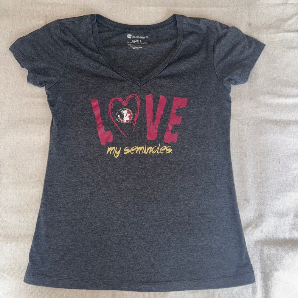 Colosseum Florida State University FSU Seminoles V-Neck Graphic T-Shirt Gray L
